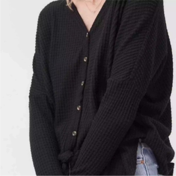 Mod ref black waffle button shirt size medium - Picture 1 of 5